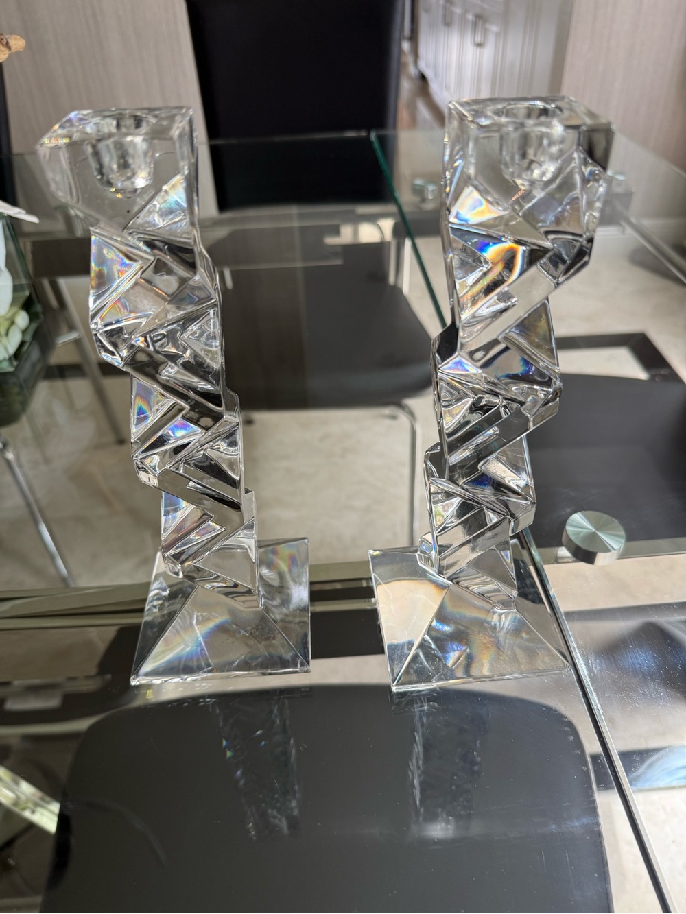 Crystal Twist Candlestick Pair - Clear